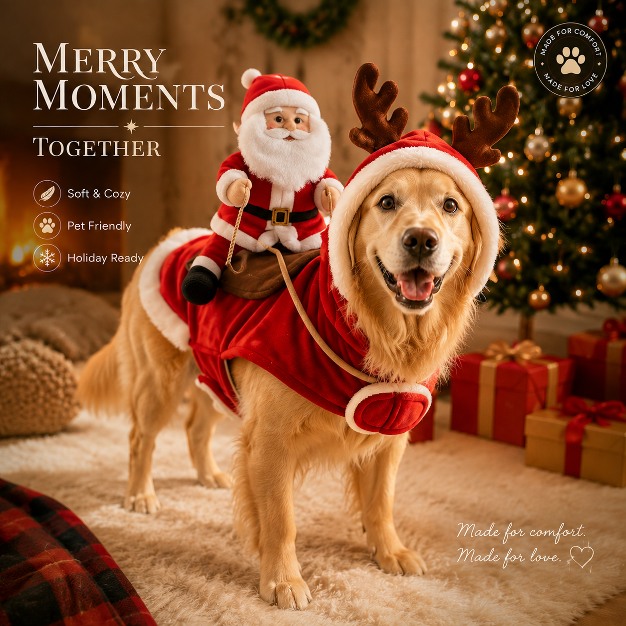 🎄 Merry Moments Christmas Dog Costume 🐶 – Snowman & Santa Rider Holiday Outfit