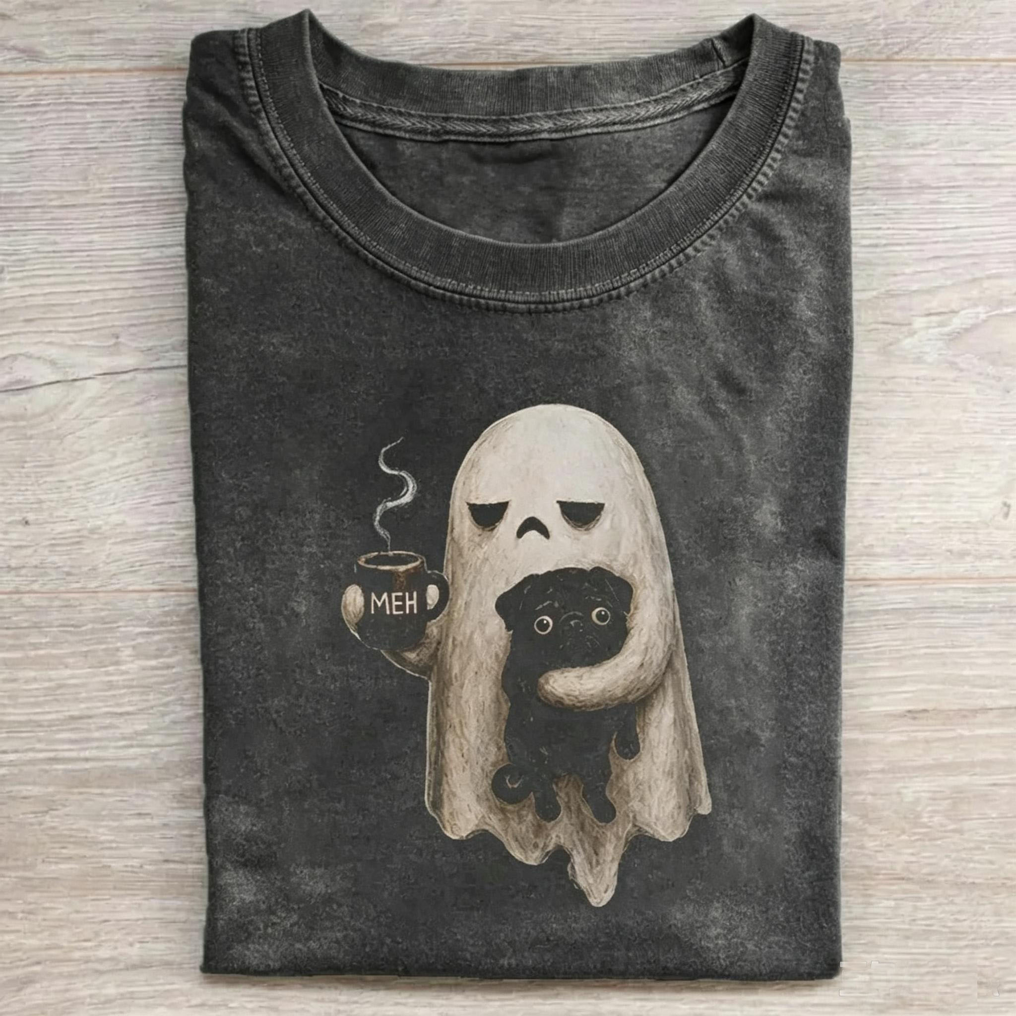 Funny Grumpy Ghost Pug Coffee T-shirt