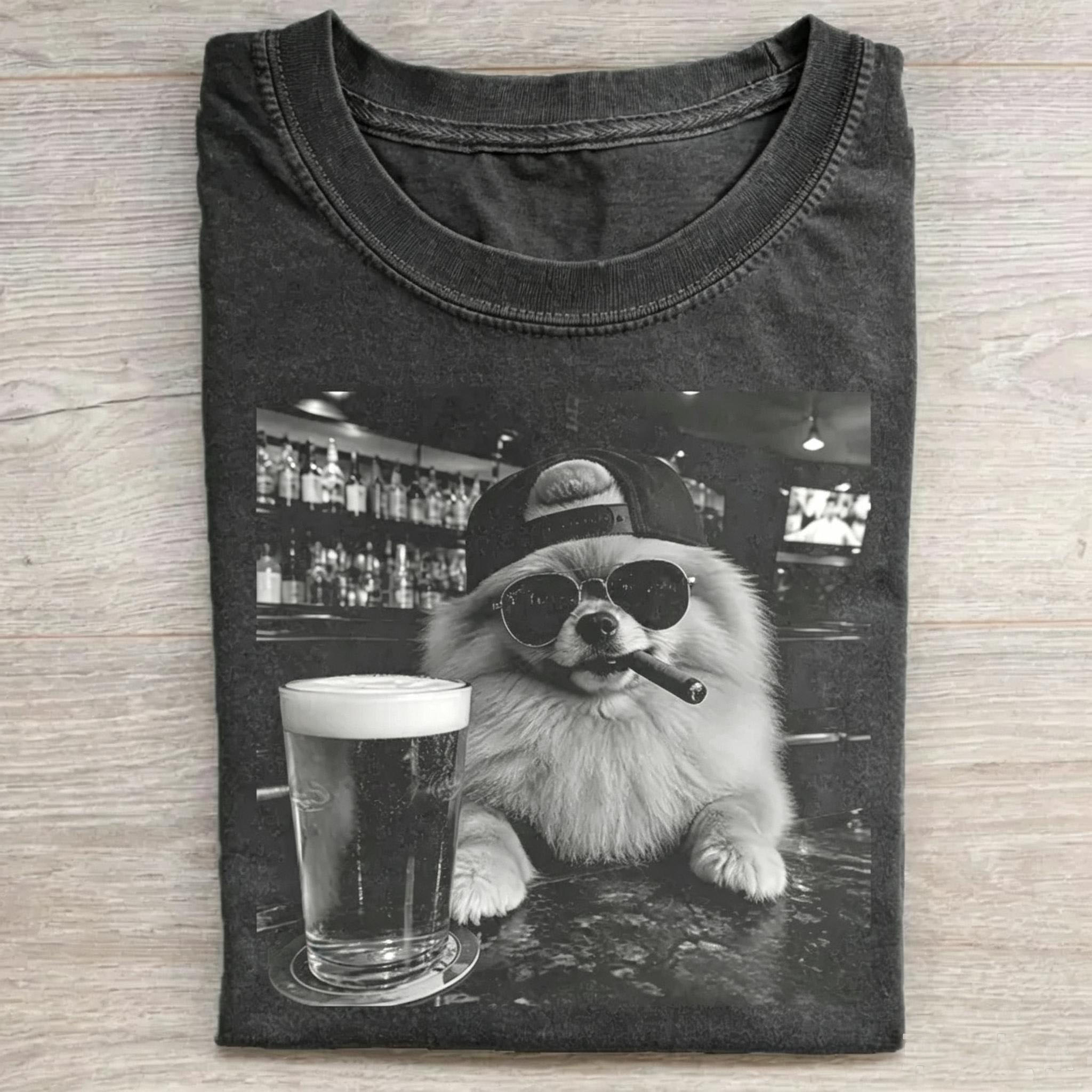 Funny Pomeranian Dog Drinking T-shirt