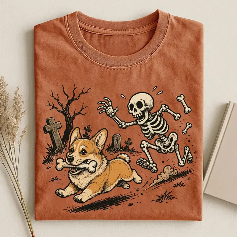Funny Corgi Skeleton Halloween T-shirt