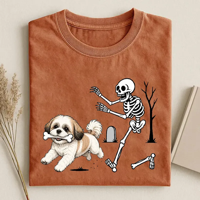 Shih Tzu Dog Breeds Halloween Skeleton T-shirt