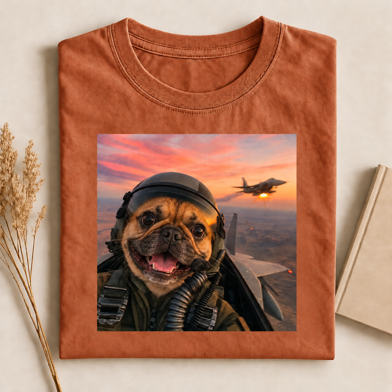 Funny Fighter Pilot Pug Dog Graphic T-Shirt