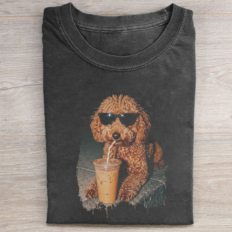 Funny Poodle Drinking Iced Coffee T-shirt