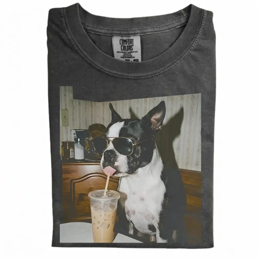 Boston Terrier Drinking Iced Coffee T-shirt