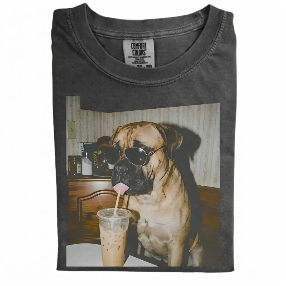 Bull Mastiff Drinking Iced Coffee T-shirt