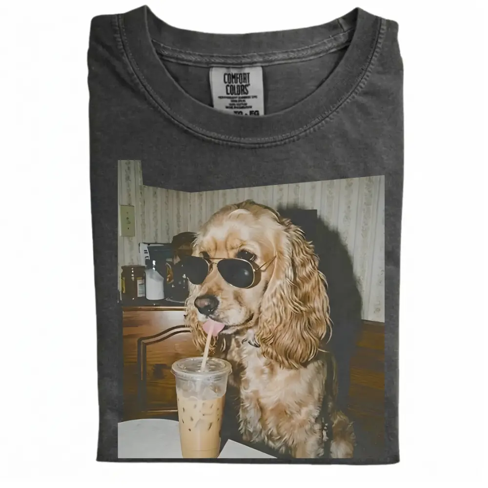 Cocker Spaniel Drinking Iced Coffee T-shirt