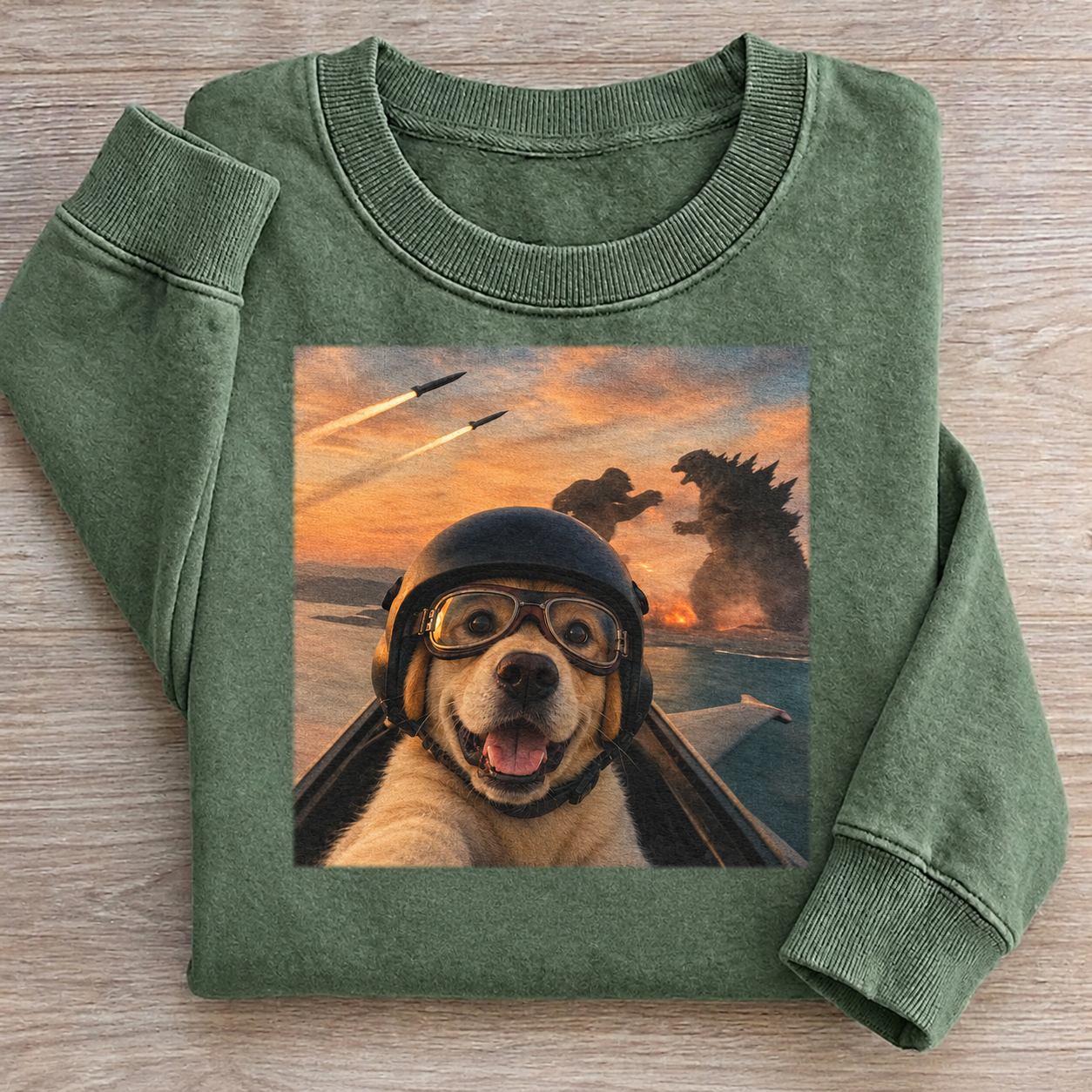 Funny Golden Retriever Godzilla vs Kong Graphic Sweatshirt
