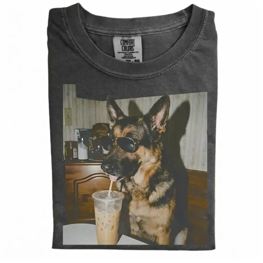 German Shepherd Drinking Iced Coffee T-shirt