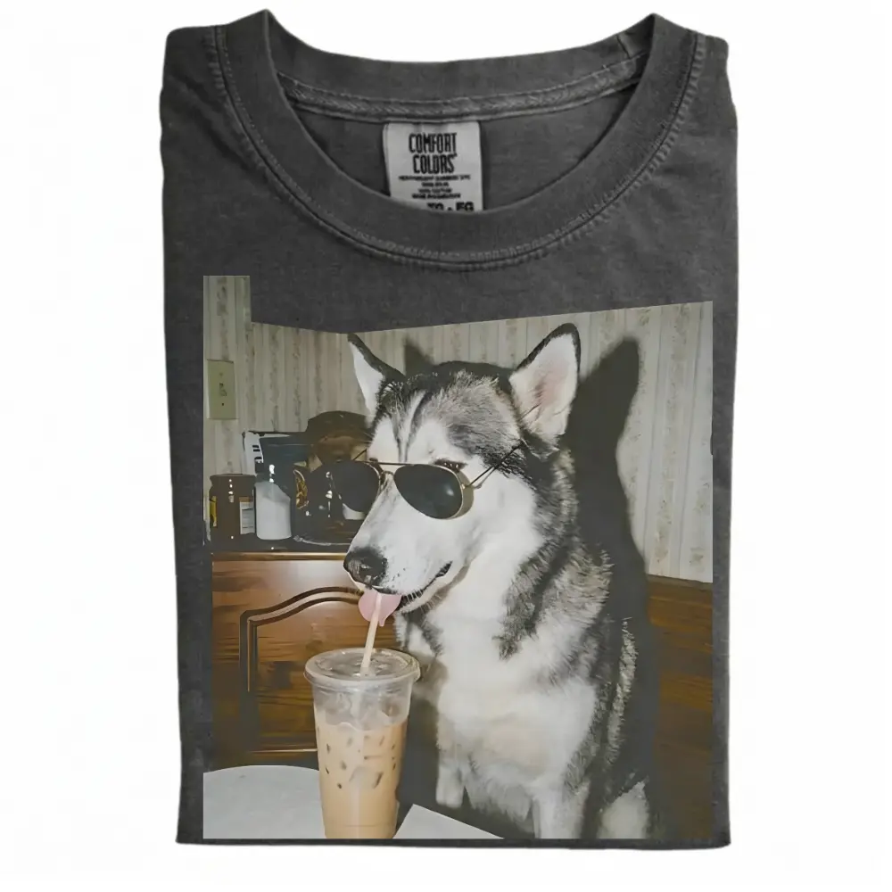 Husky Drinking Iced Coffee T-shirt
