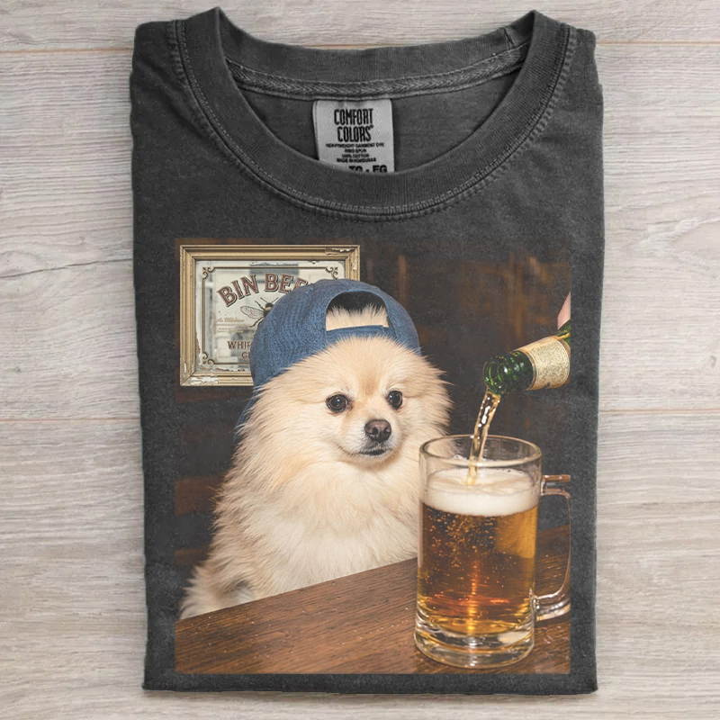 Funny Pomeranian Drinking Beer T-shirt