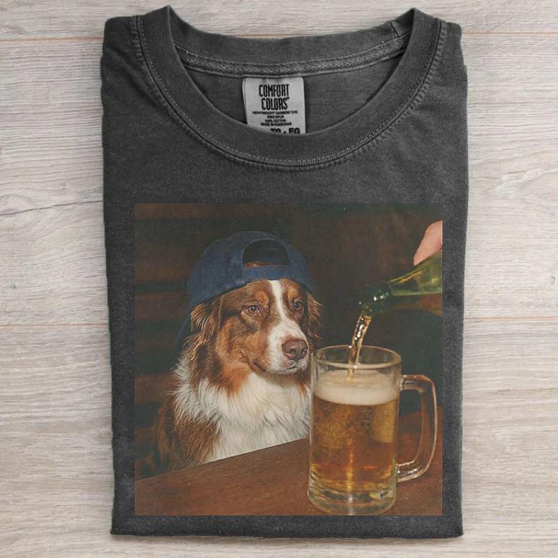 Silly Australian Shepherd Drinking Beer T-shirt