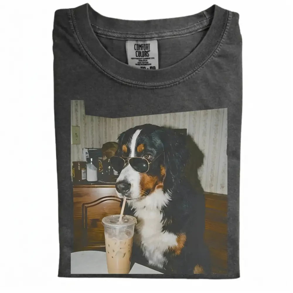 Bernese Mountain Drinking Iced Coffee T-shirt