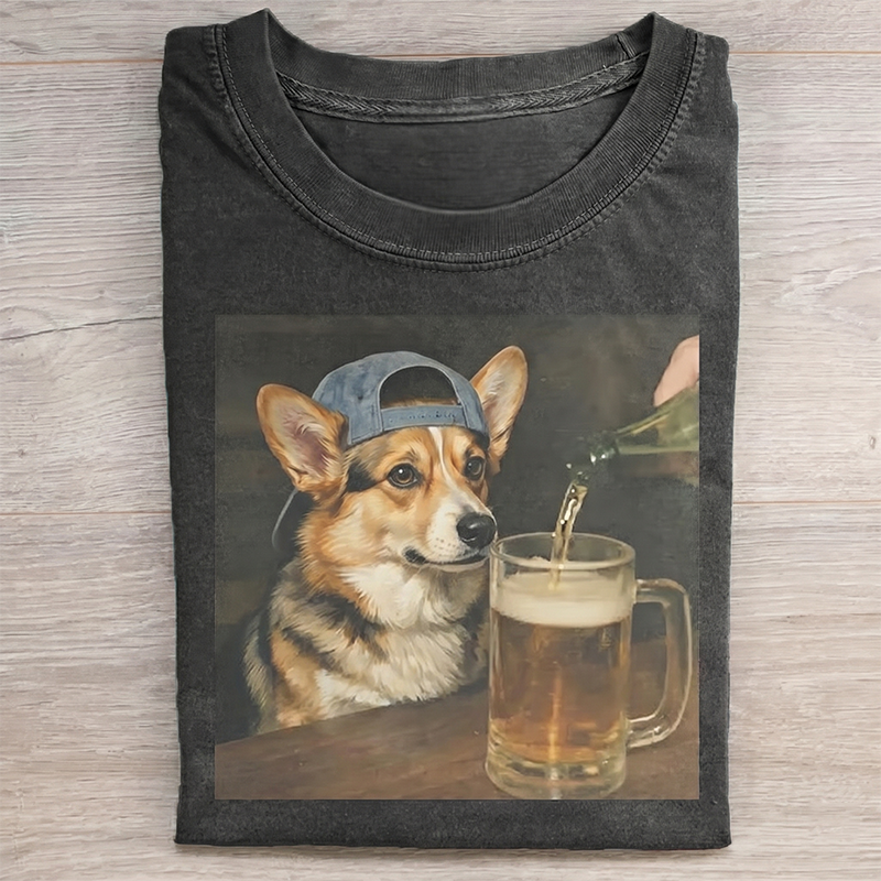 Vintage Corgi Drinking Beer T-shirt