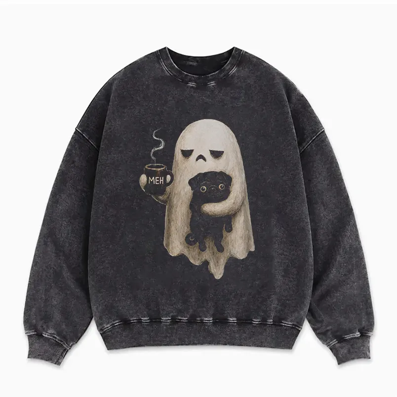 Grumpy Ghost Pug Coffee Sweatshirt