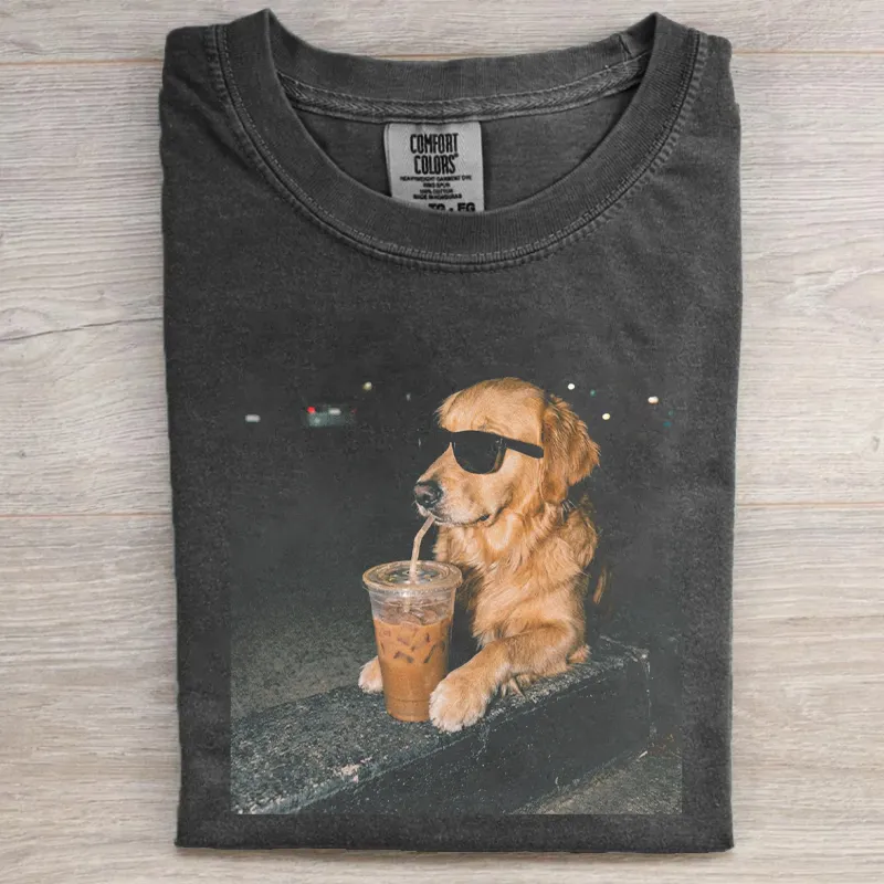 Golden Retriever Drinking Iced Coffee T-shirt
