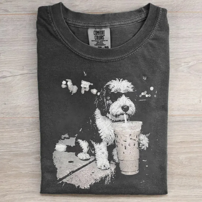 Sheepadoodle Drinking Iced Coffee T-shirt