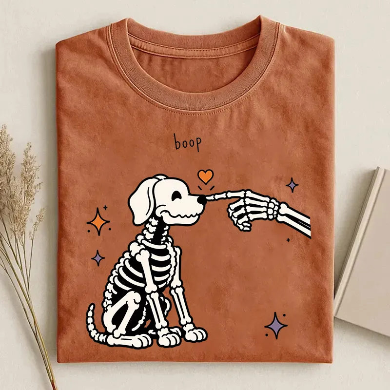 Funny Spooky Boop Halloween Skeleton Dog T-shirt