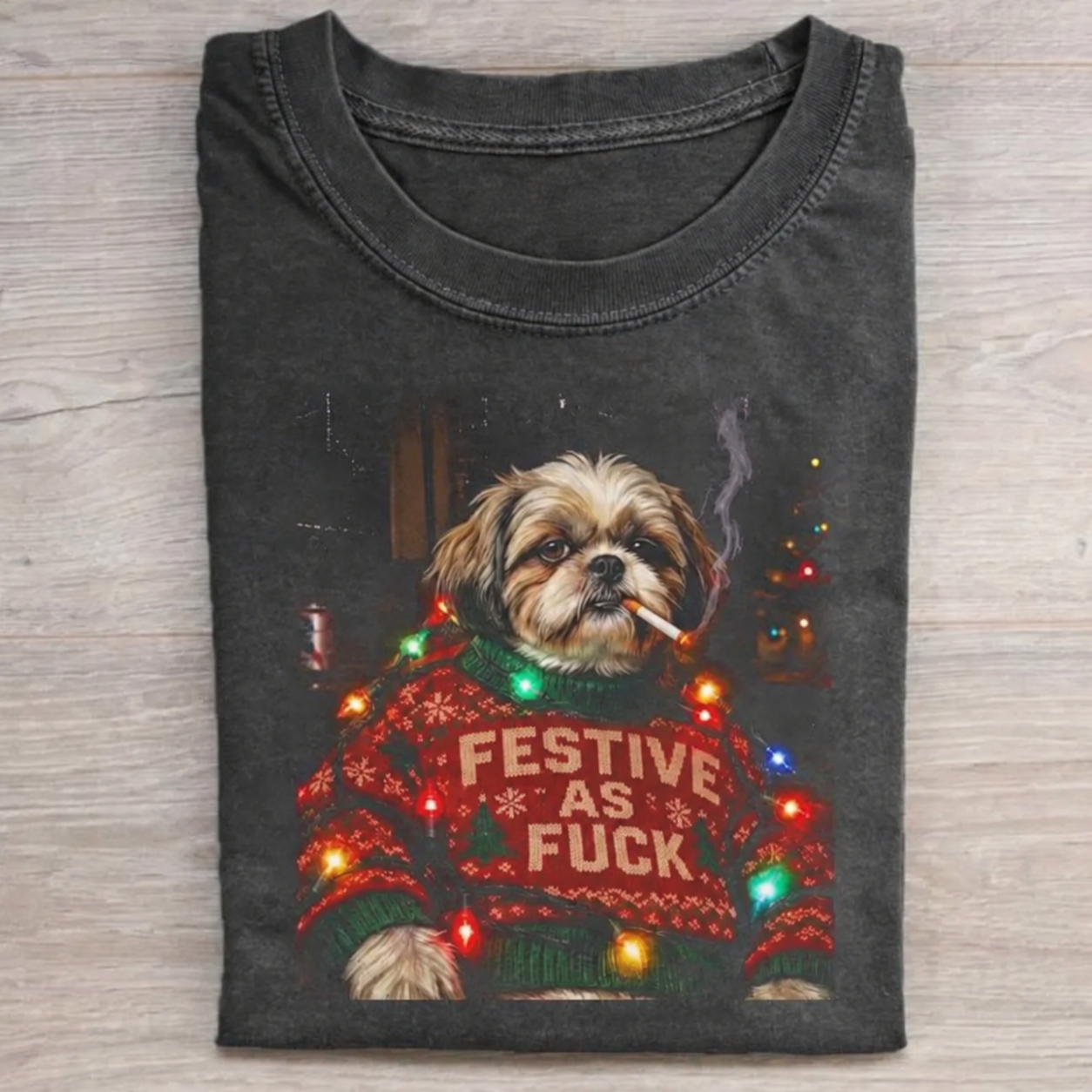 Funny Smoking Shih Tzu Christmas T-shirt
