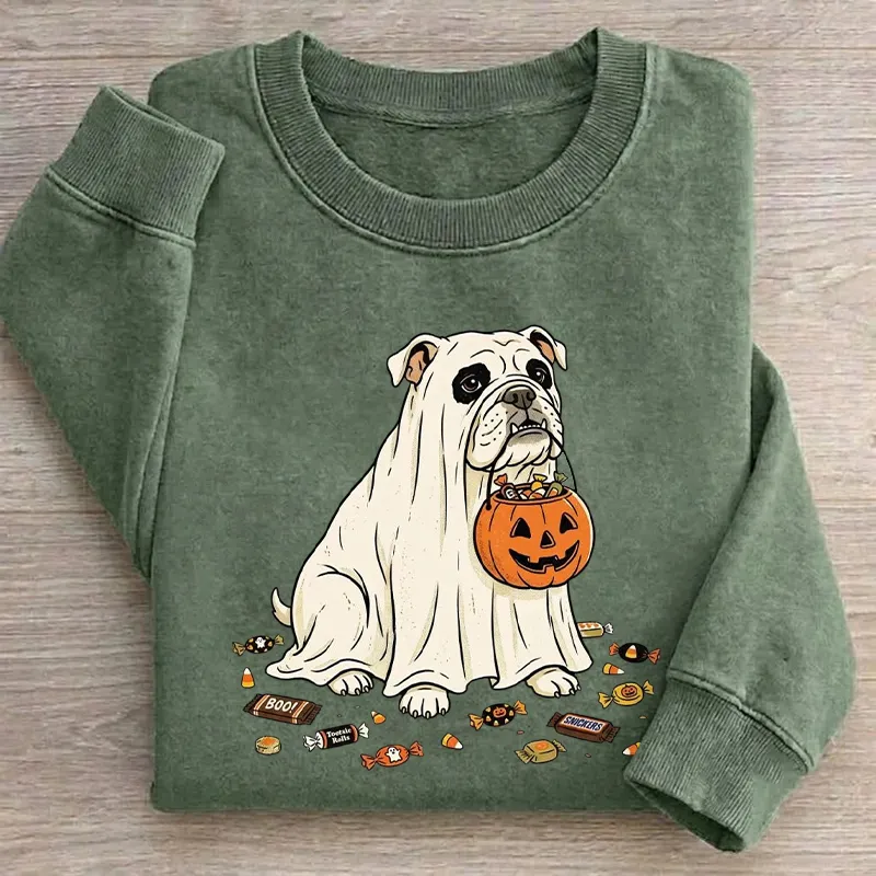 Bulldog Ghost Halloween Trick Or Treat Sweatshirt