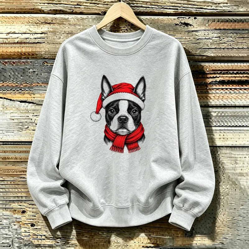 Santa Paws Christmas Boston Terrier Dog Sweatshirt