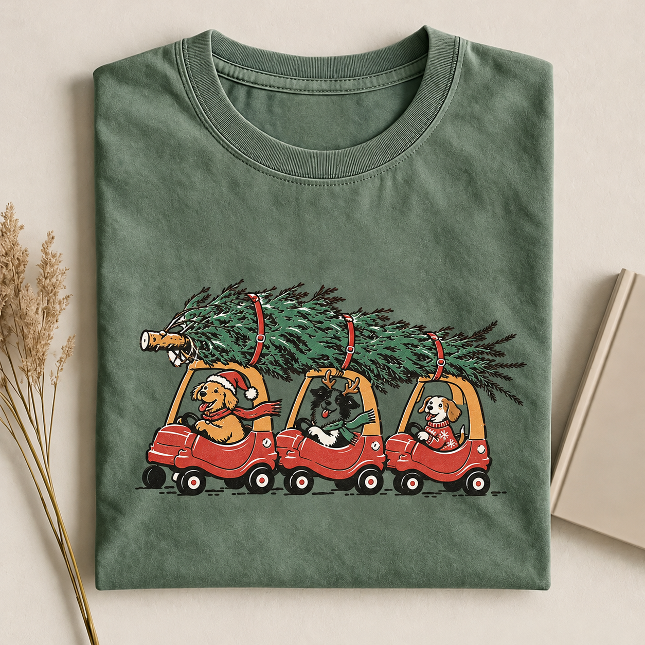 Funny Christmas Dogs Car T-shirt