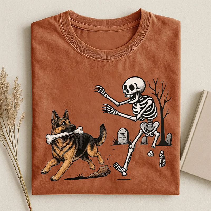 Funny German Shepherd Skeleton Halloween T-shirt