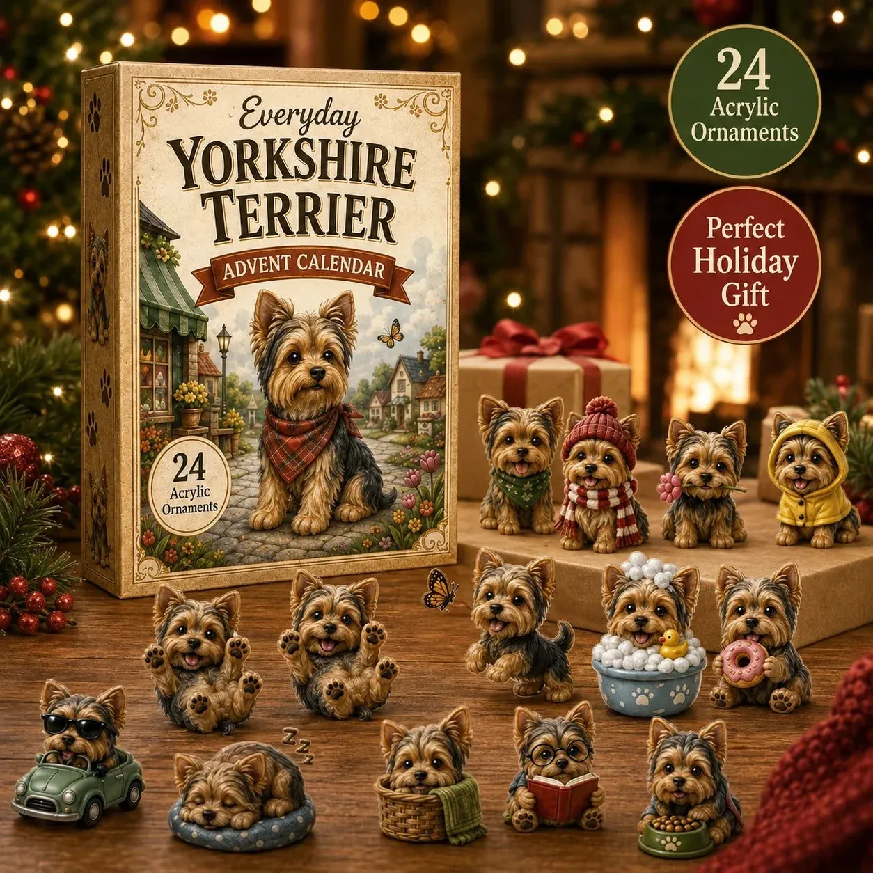Yorkie Acrylic Ornaments Decorated on Christmas Tree