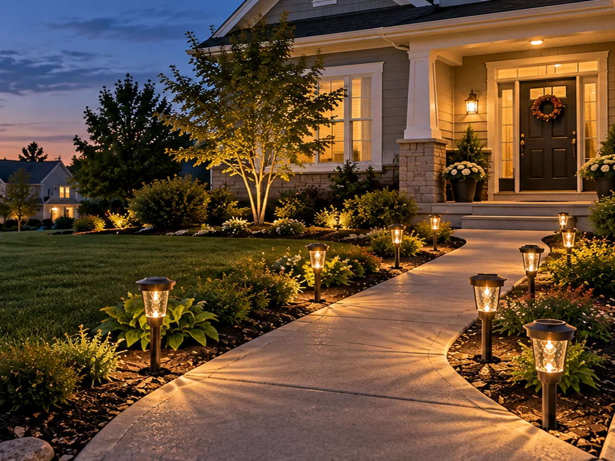 Suburban front walkway at blue hour