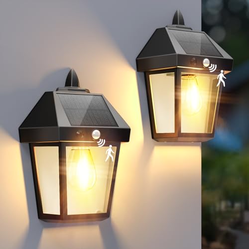 DERAYSION Solar Porch Lights Outdoor, 9 Inch Solar Wall Lanterns