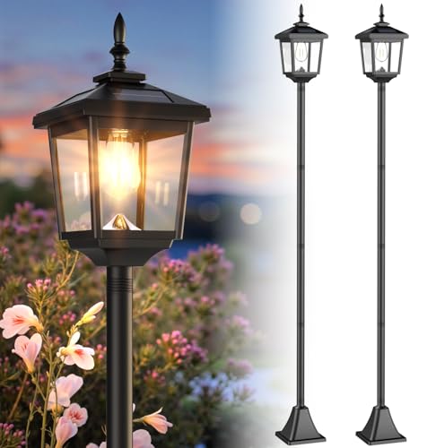 68" Solar Lamp Post Lights Outdoor, 2-Pack 6000K Dusk to Dawn