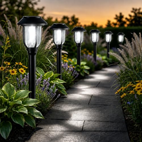 Solar Lights Outdoor 8 Pack, Cool White Solar Pathway Lights