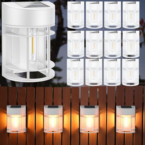 Solar Fence Lights, 12 Pack Waterproof Solar Lights — 8-Pack, White