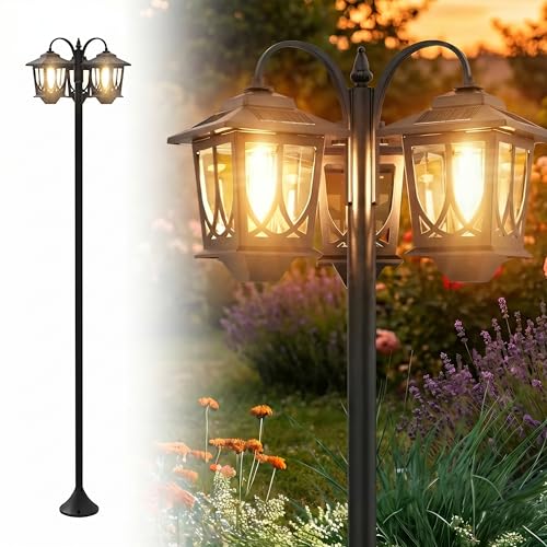 73” Solar Lamp Post Light, 3-Head Outdoor Solar Post Lights for Yard