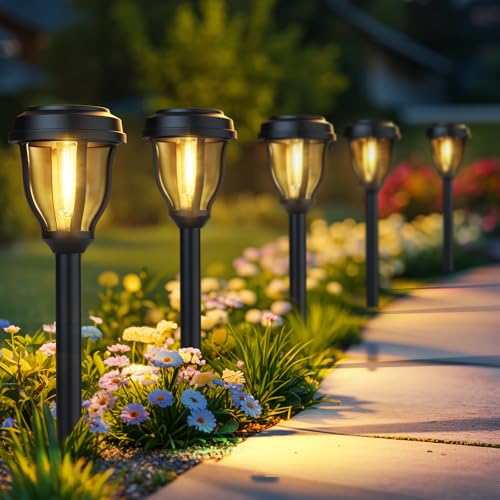 DERAYSION 12 Pack Solar Lights Outdoor, Solar Pathway Lights Auto