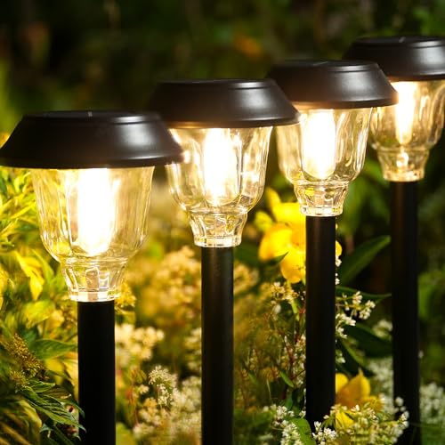 Solar Lights Outdoor Waterproof, Glass Metal Solar Pathway Lights
