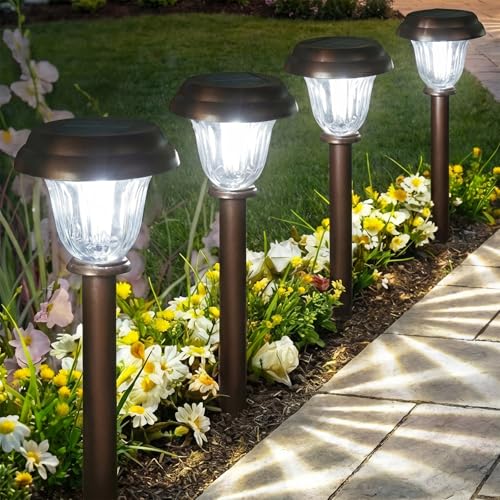 DERAYSION 8 Pack Solar Lights Outdoor, Stainless Steel Glass