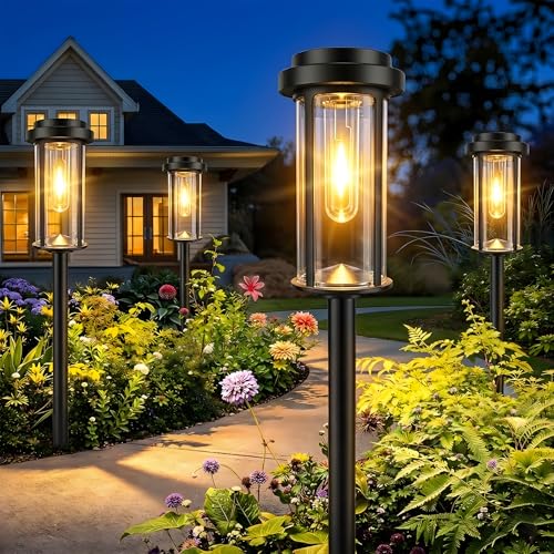 DERAYSION 8 Pack Solar Pathway Lights Outdoor 21" LED Solar Garden