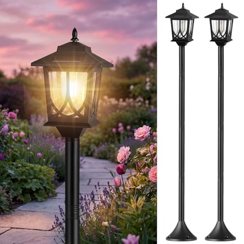 Solar Lamp Post Lights.2Pack 63" Waterproof Outdoor Solar Post