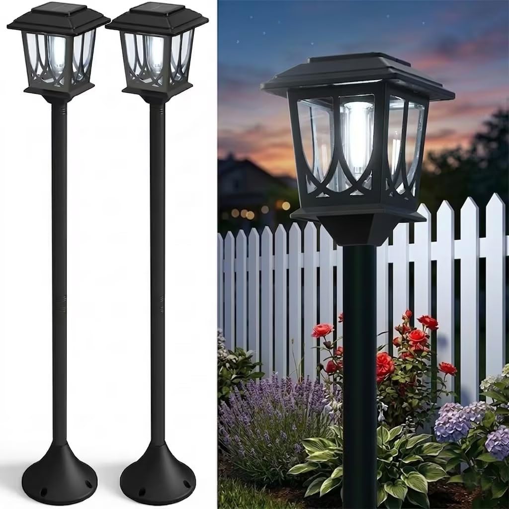 Solar Lamp Post Lights 2 Pack, 40 in Cool White Outdoor
