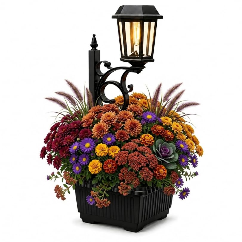 Solar Lamp Post Light with Planter, 2 in 1 Solar Post Lights