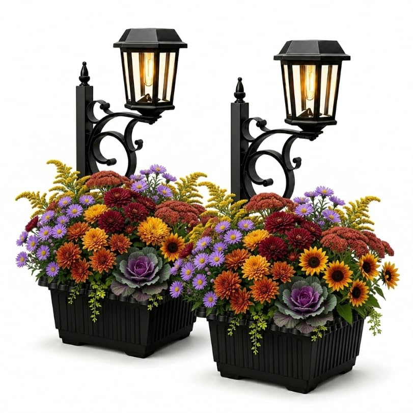 Solar Lamp Post Light with Planter, 2 in 1 Solar Post Lights