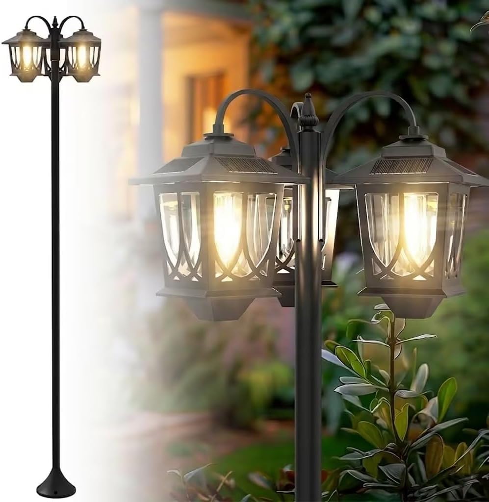 73" Aluminum Solar Lamp Post Light, 3-Head Solar Light Poles