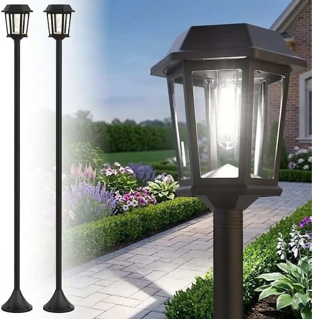 2 Pack Solar Lamp Post Lights Outdoor, 61” Dusk to Dawn Solar Pole