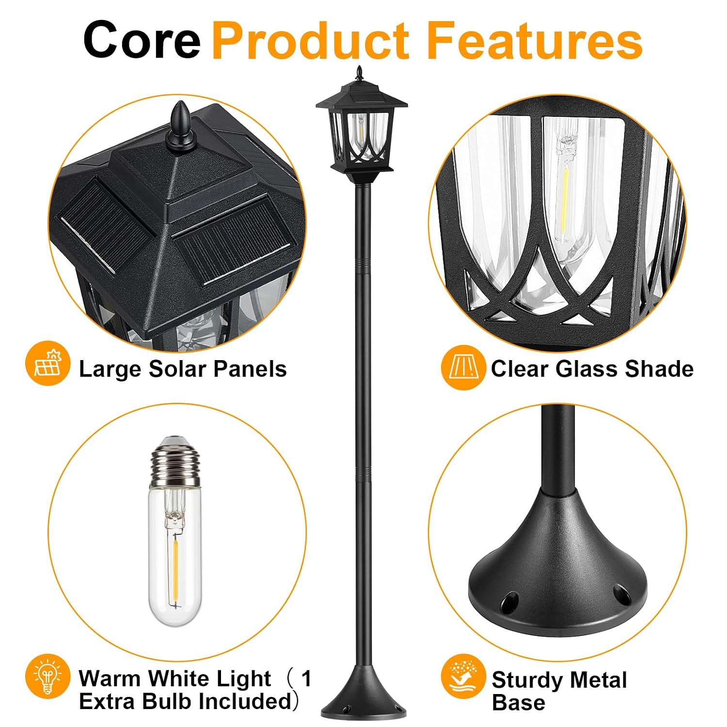 adjustable solar lamp post lights, warm white light