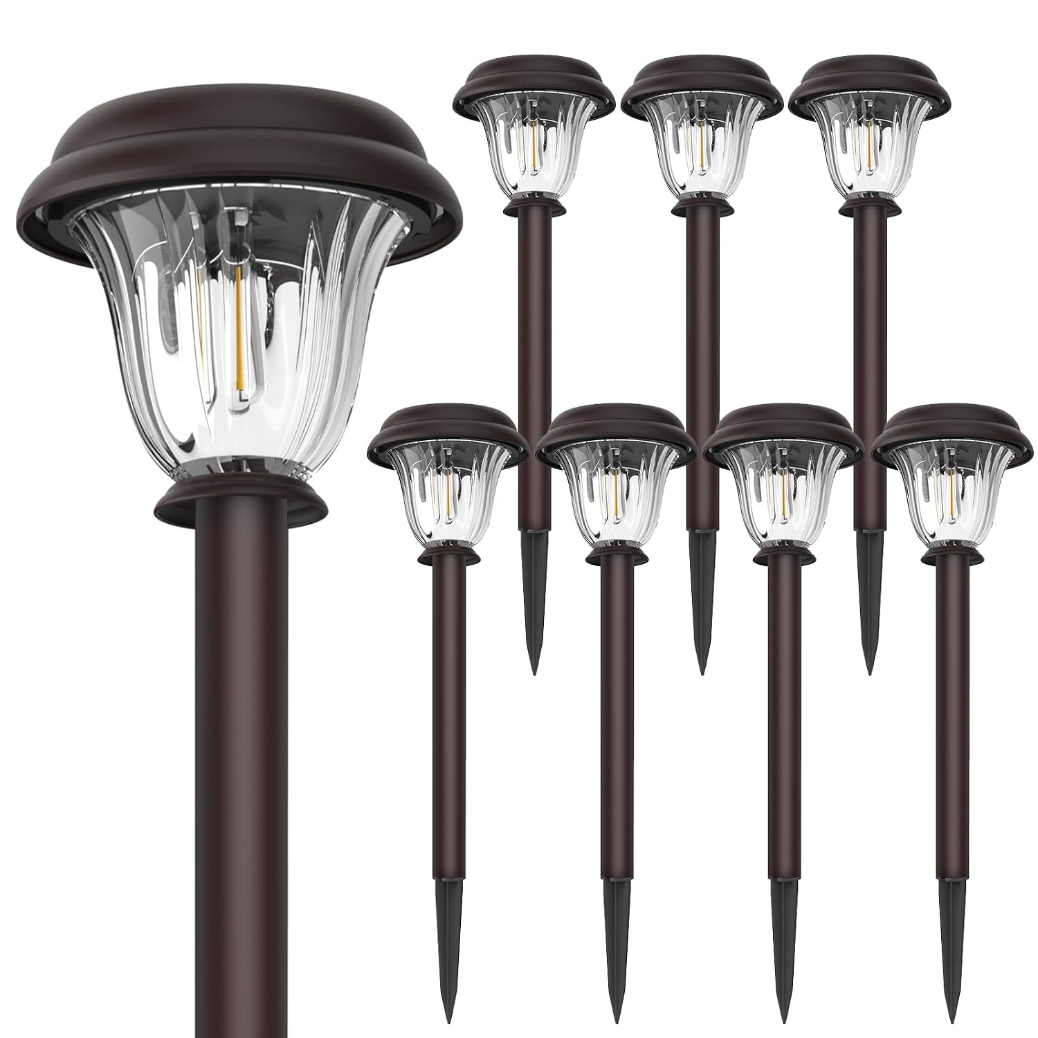 stainless steel solar pathway lights, dark brown finish, 8 pack