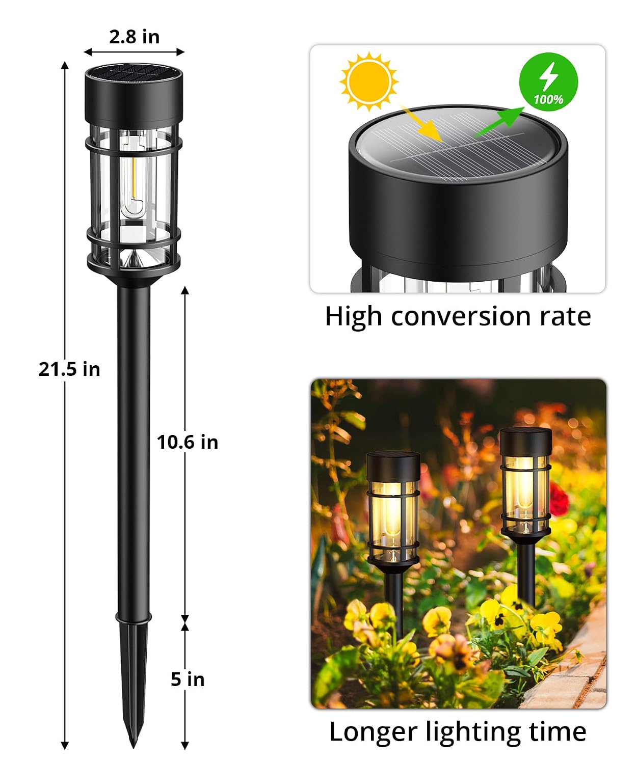 glass lantern solar pathway lights, black