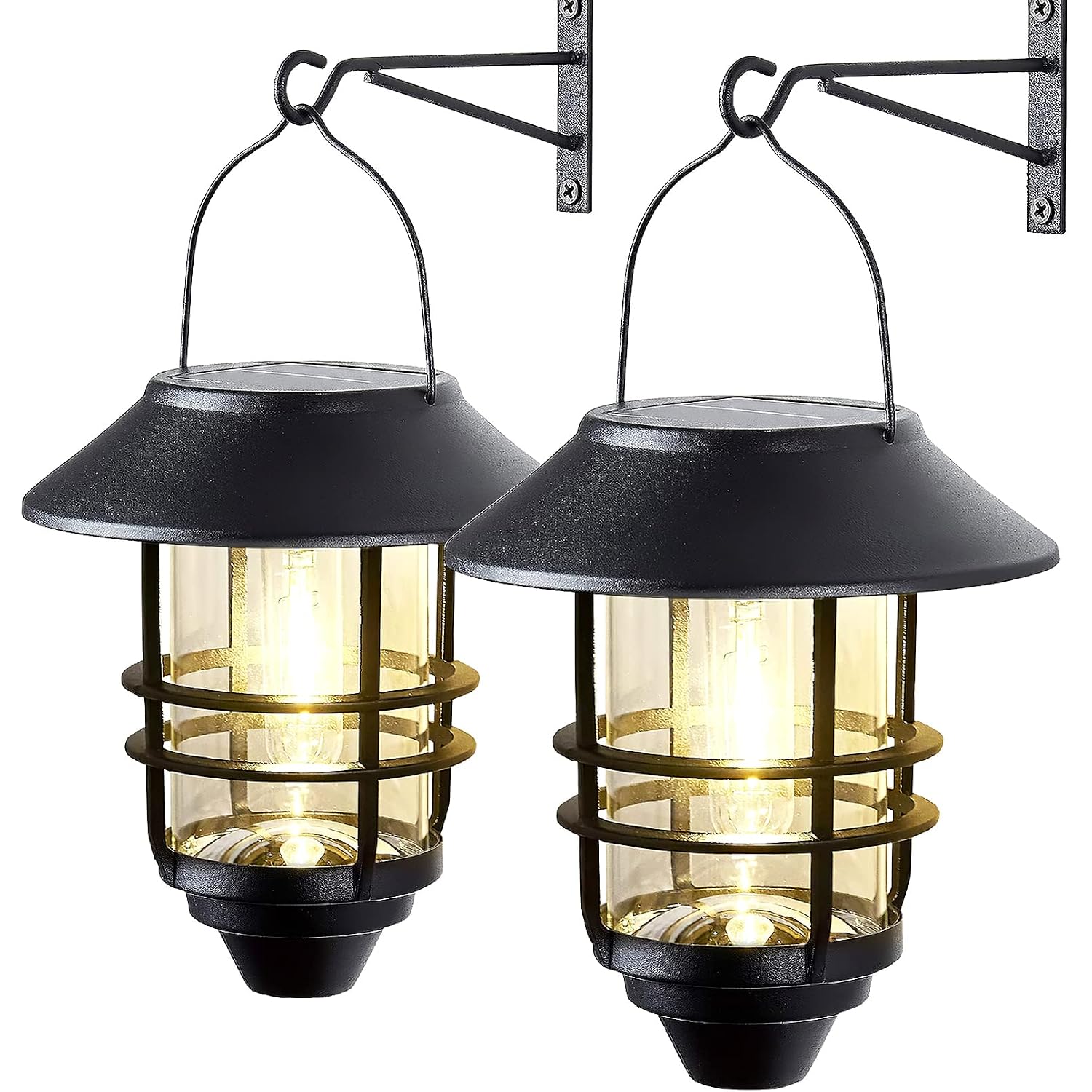 2 Pack Solar Lanterns Outdoor, Hanging Solar Lights for Outside