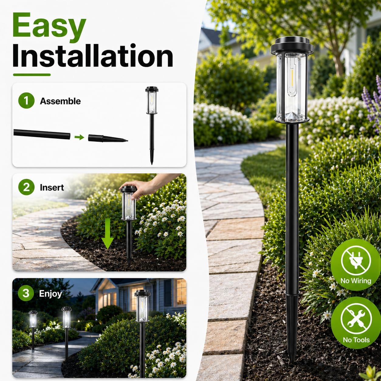 21 inch solar pathway lights, cool white light