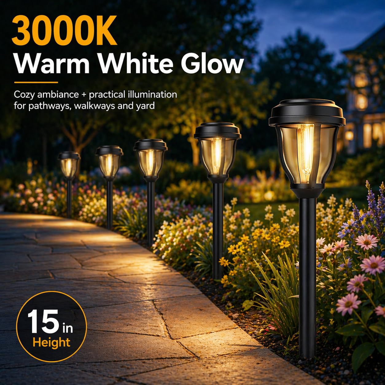 round solar pathway lights, warm white light