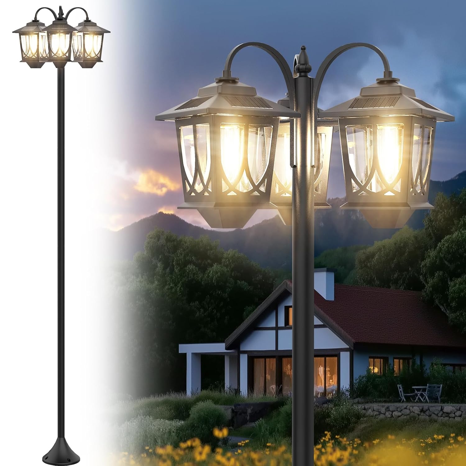 73 Inch Aluminum Solar Lamp Post Light, Outdoor Waterproof Auto
